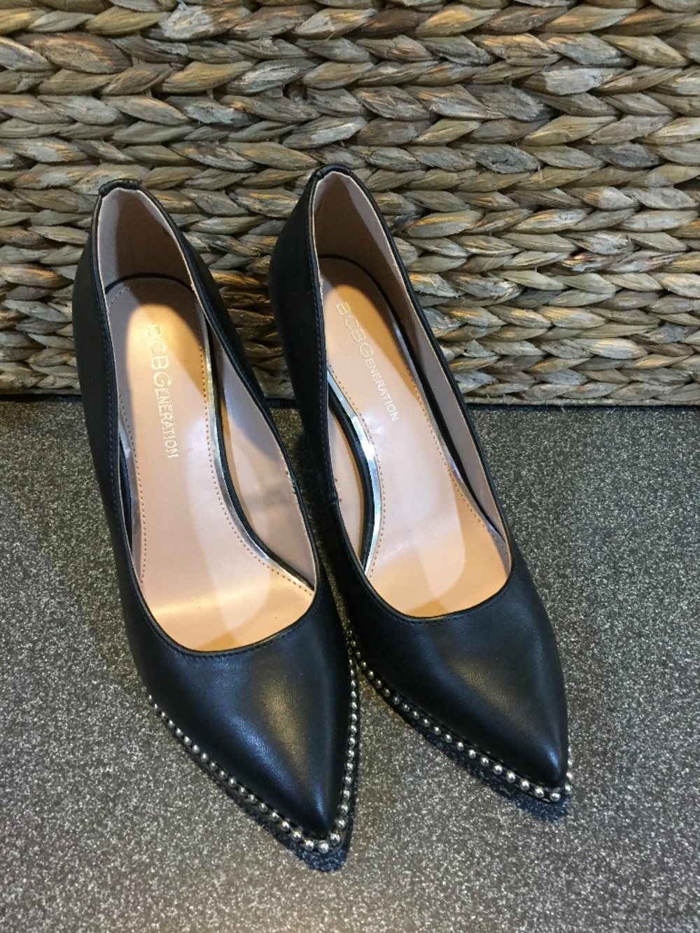 BCBGeneration Black Pointed Toe Studded Pumps